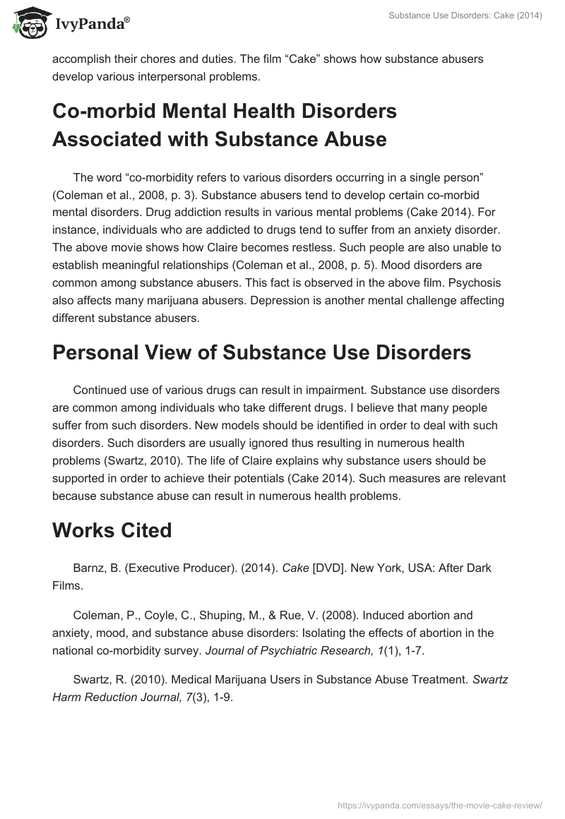 Substance Use Disorders: Cake (2014). Page 2