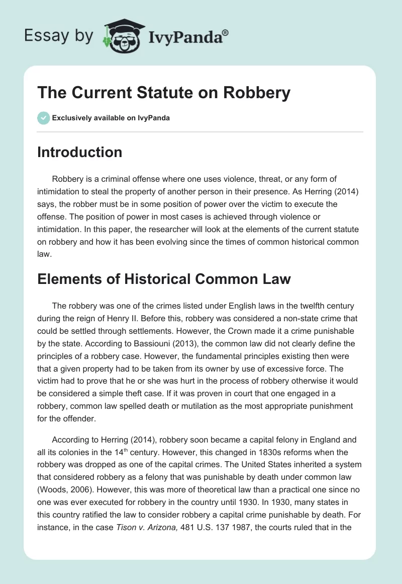 The Current Statute on Robbery. Page 1