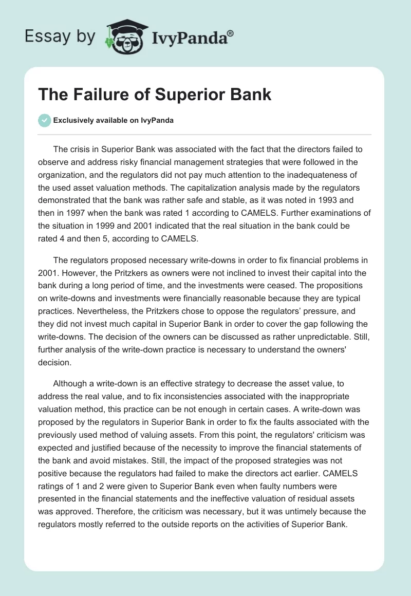 The Failure of Superior Bank. Page 1