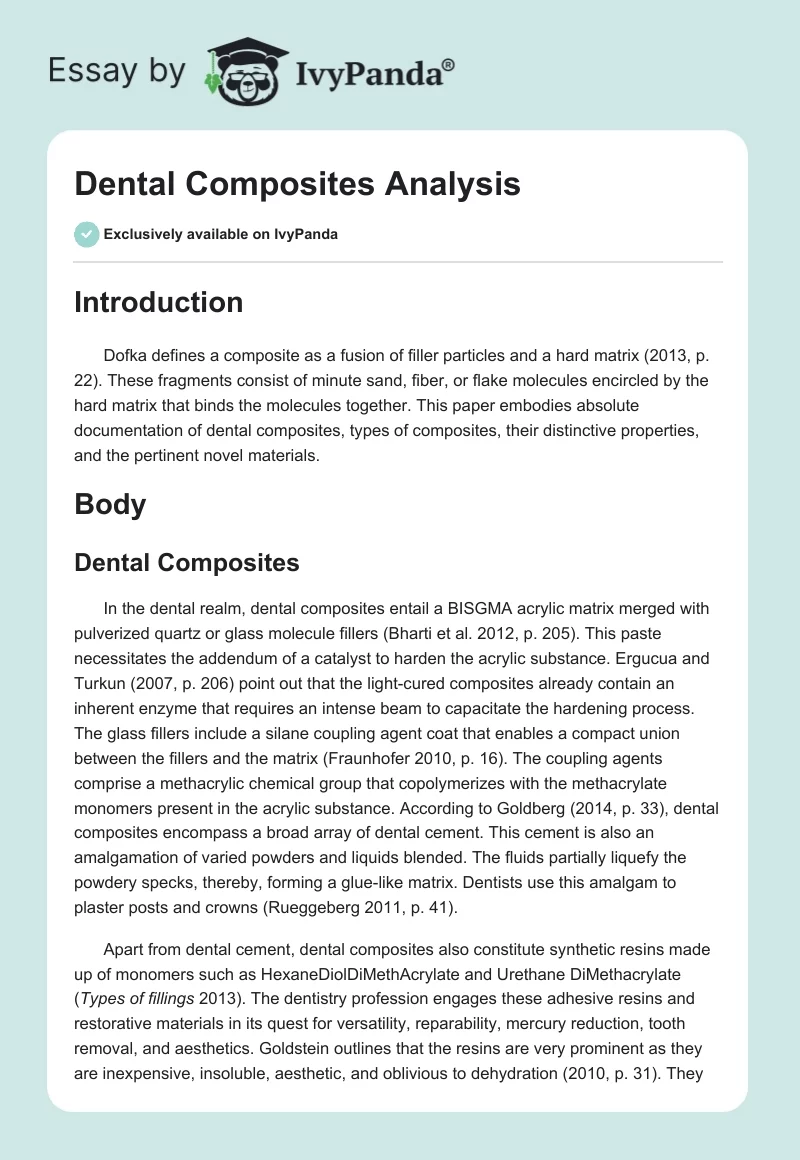 Dental Composites Analysis. Page 1