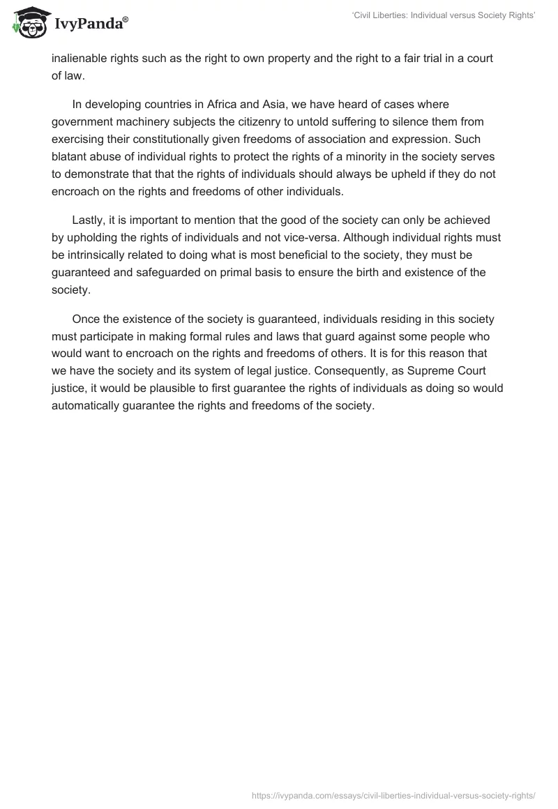 ‘Civil Liberties: Individual versus Society Rights’. Page 2