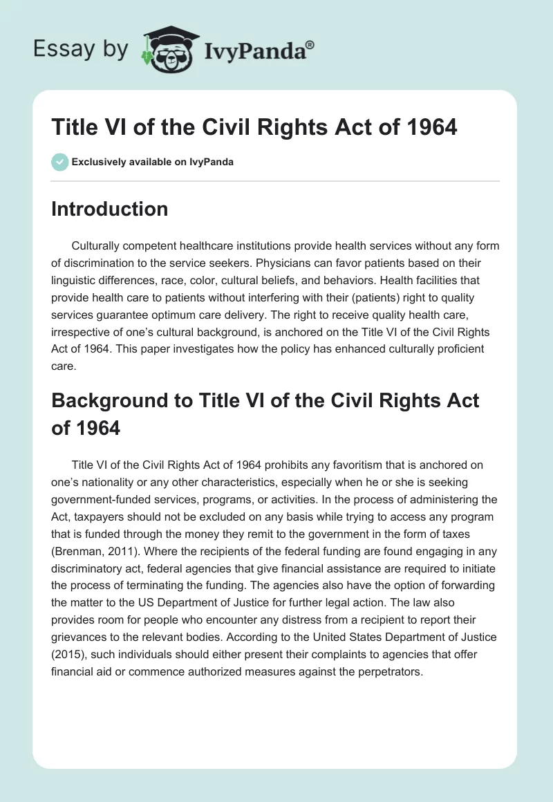 Title VI of the Civil Rights Act of 1964. Page 1