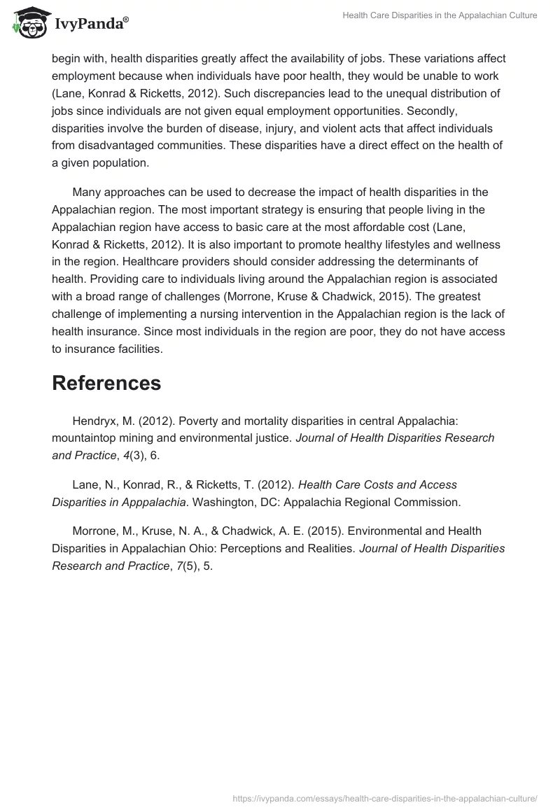 Health Care Disparities in the Appalachian Culture. Page 2