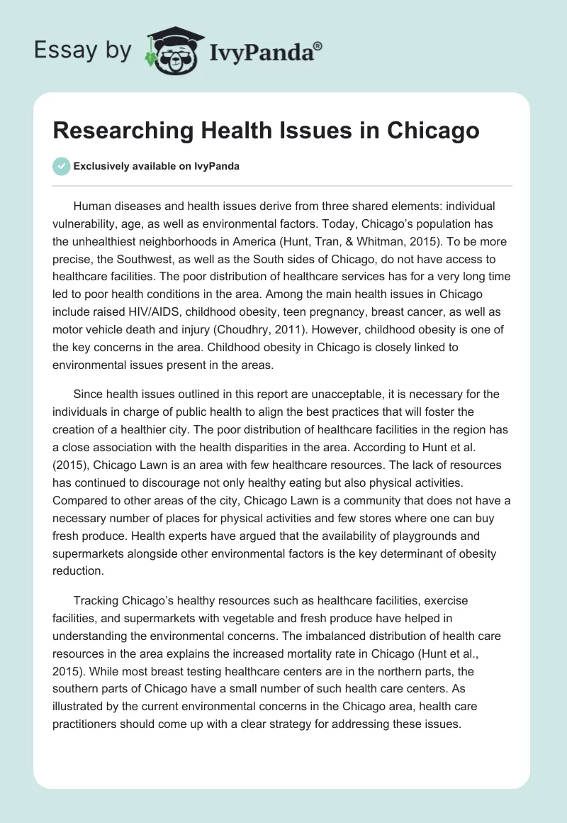 Researching Health Issues in Chicago. Page 1
