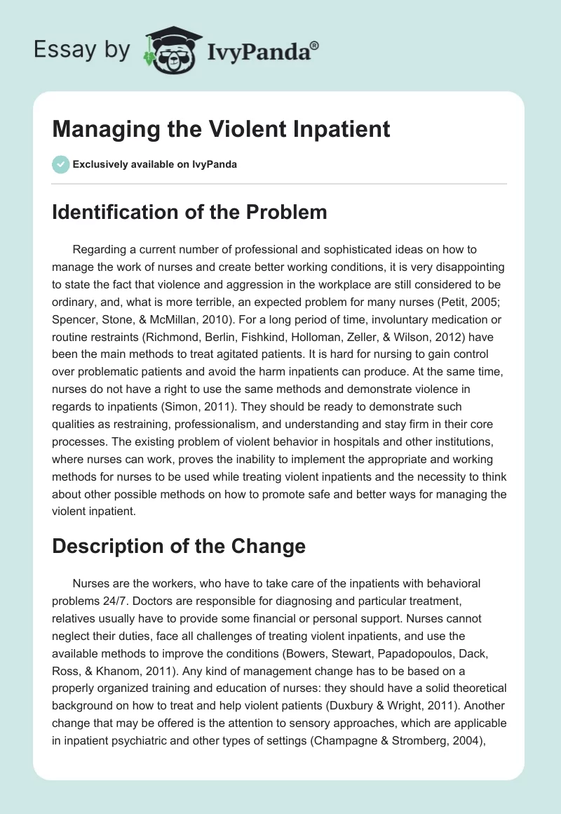 Managing the Violent Inpatient. Page 1