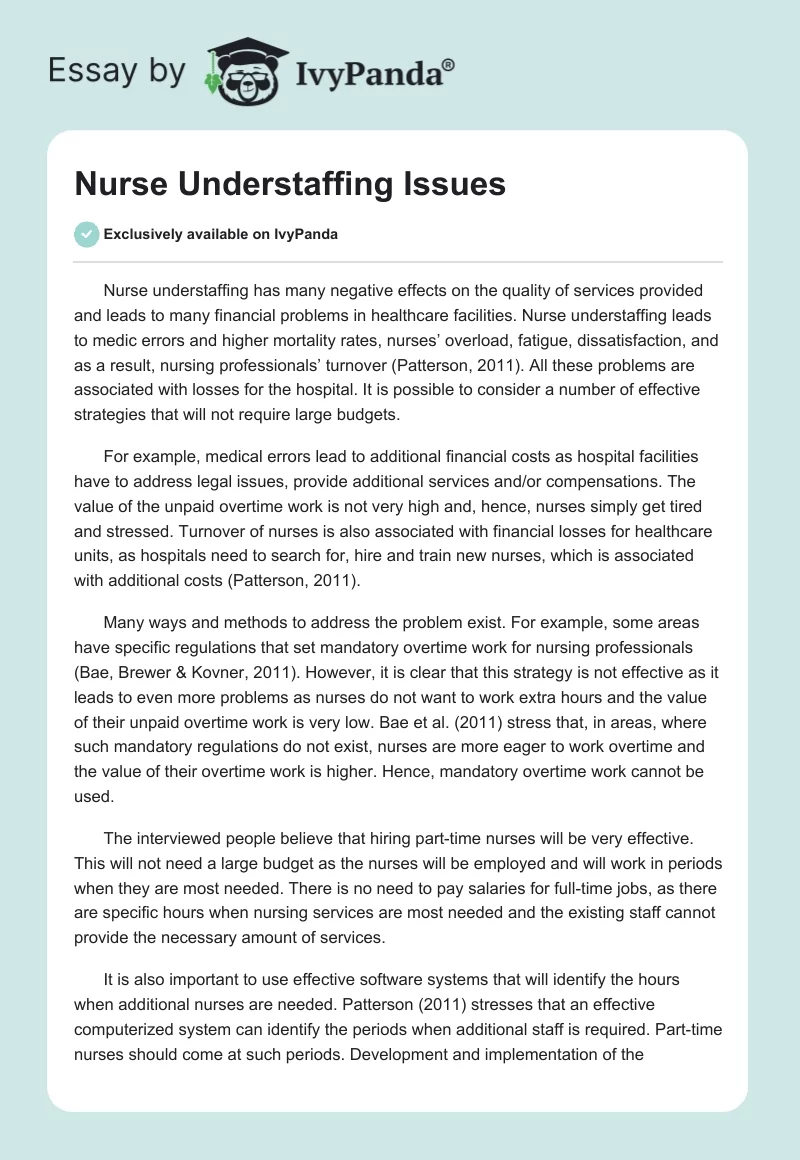 Nurse Understaffing Issues. Page 1