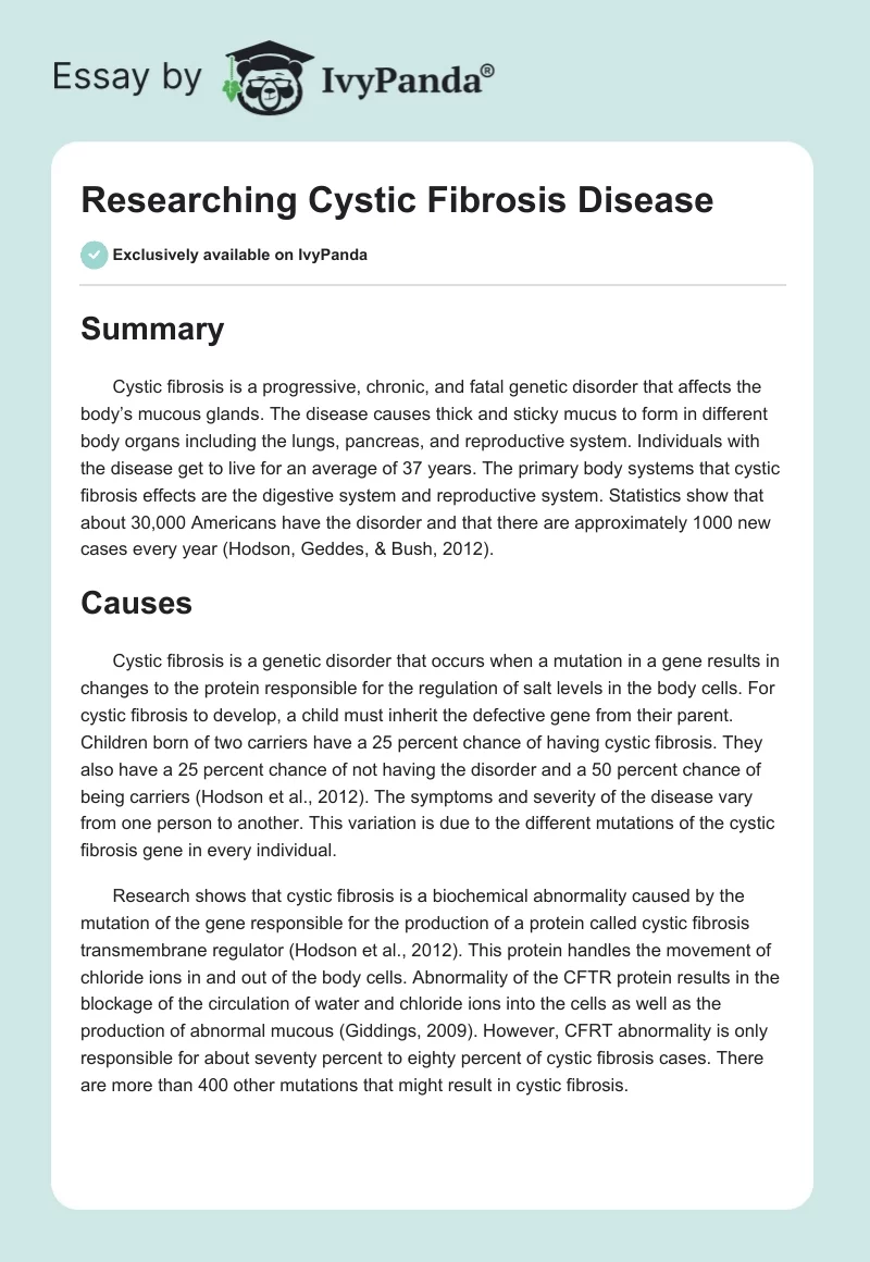 Researching Cystic Fibrosis Disease. Page 1
