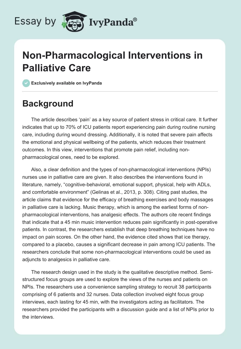 Non-Pharmacological Interventions in Palliative Care. Page 1