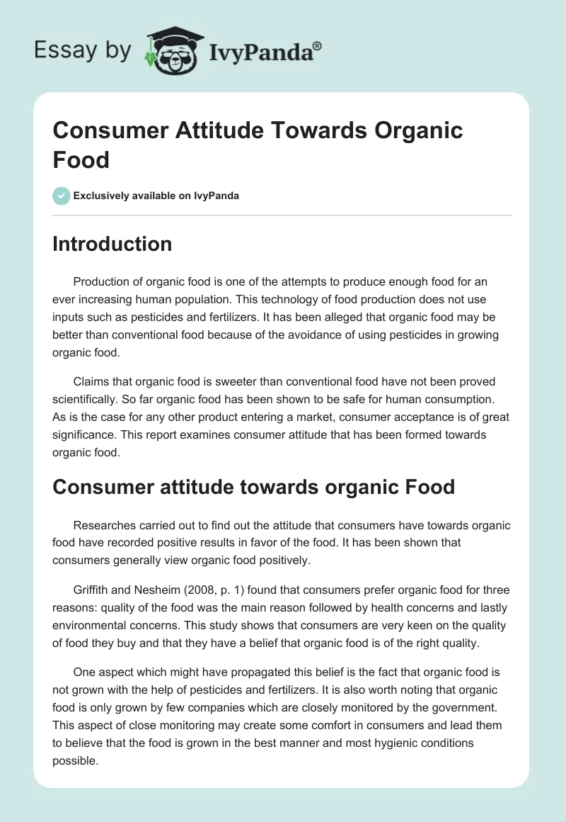 Consumer Attitude Towards Organic Food. Page 1