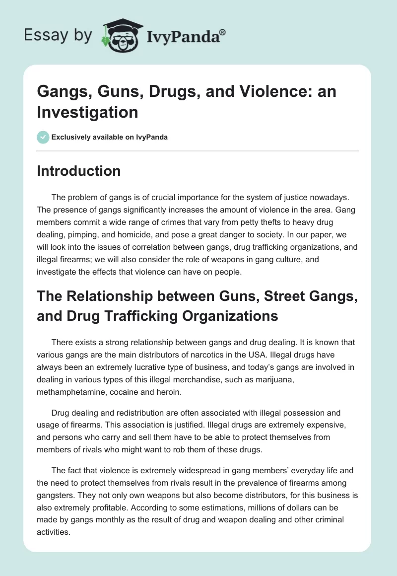 Gangs, Guns, Drugs, and Violence: an Investigation. Page 1
