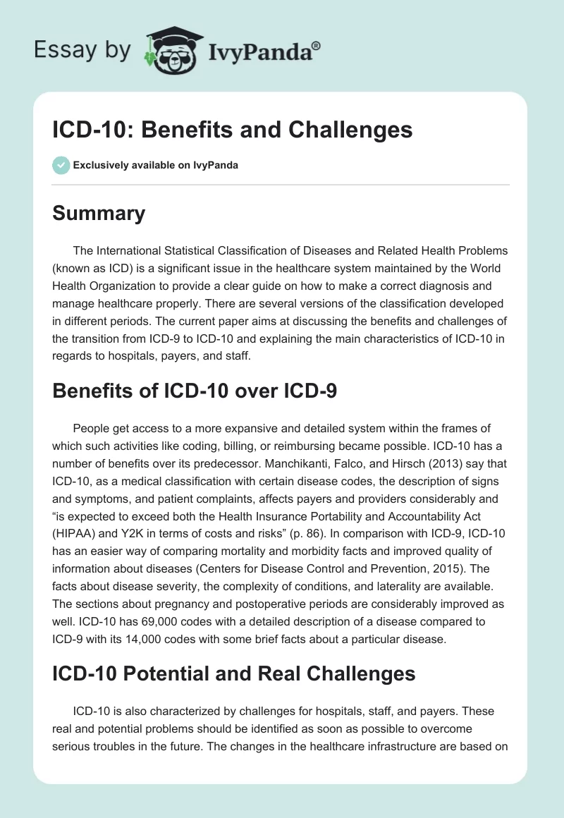 ICD-10: Benefits and Challenges. Page 1