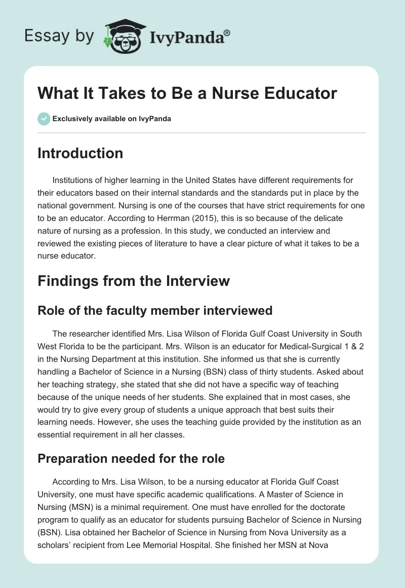 What It Takes to Be a Nurse Educator. Page 1