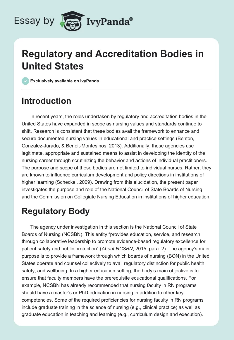 Regulatory and Accreditation Bodies in United States. Page 1