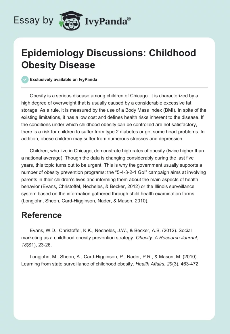 Epidemiology Discussions: Childhood Obesity Disease. Page 1