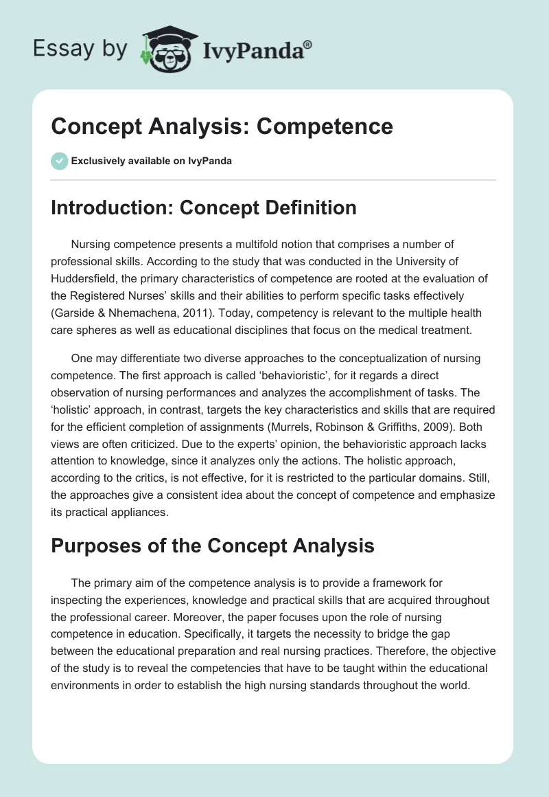 Concept Analysis: Competence. Page 1