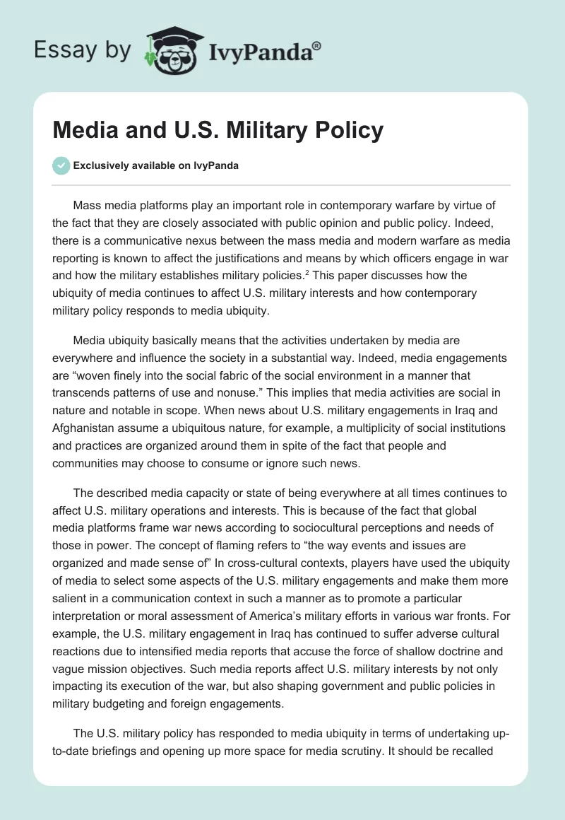 Media and U.S. Military Policy. Page 1