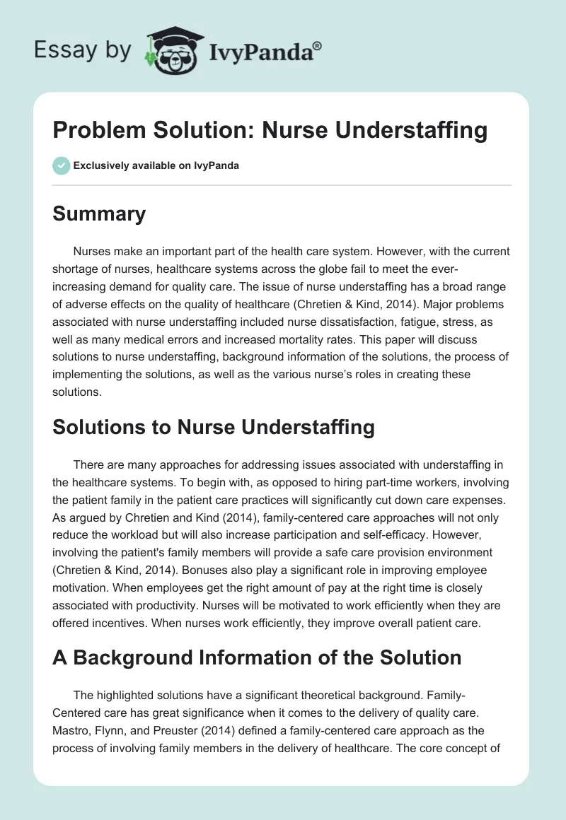 Problem Solution: Nurse Understaffing. Page 1