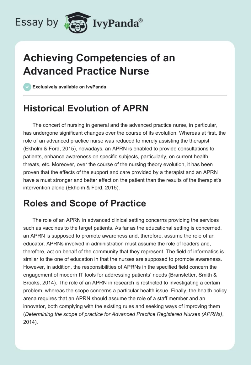 Achieving Competencies of an Advanced Practice Nurse. Page 1