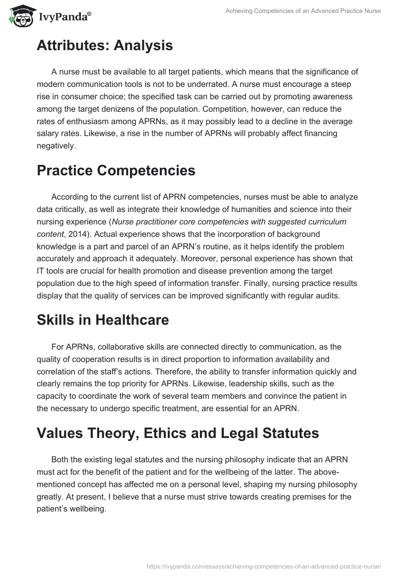 Achieving Competencies of an Advanced Practice Nurse. Page 2