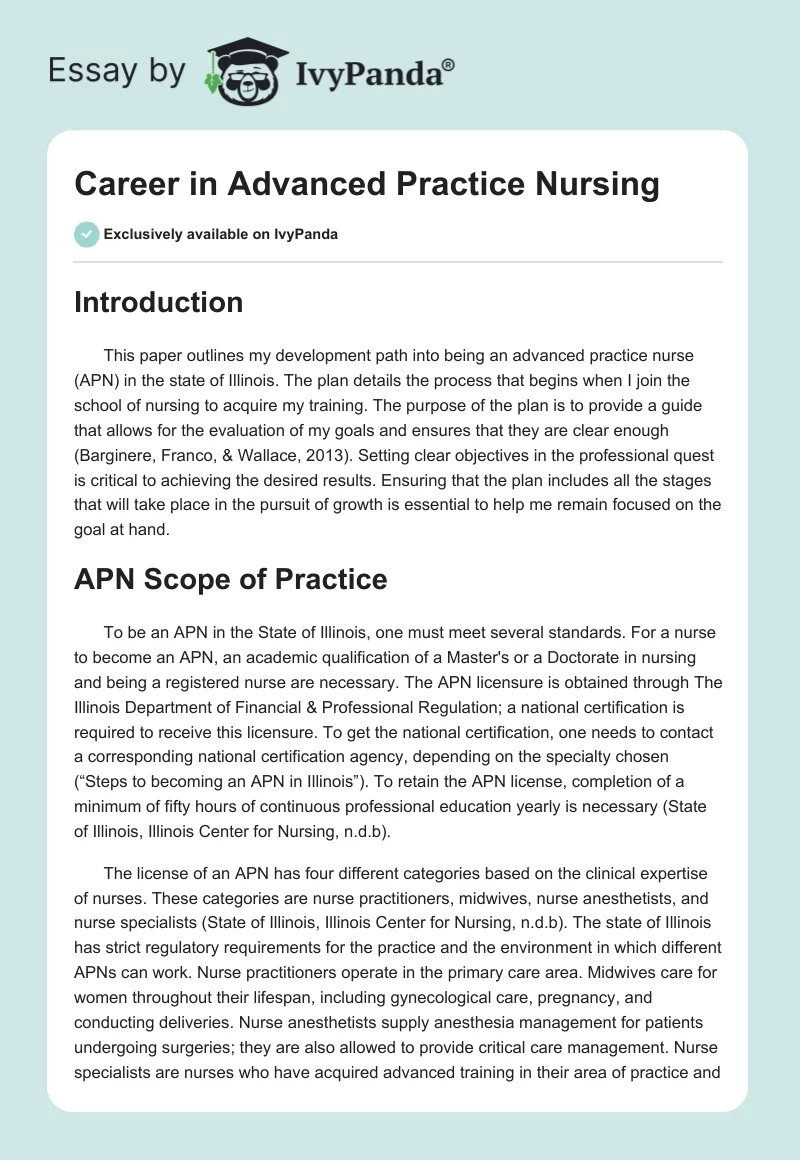 Career in Advanced Practice Nursing. Page 1