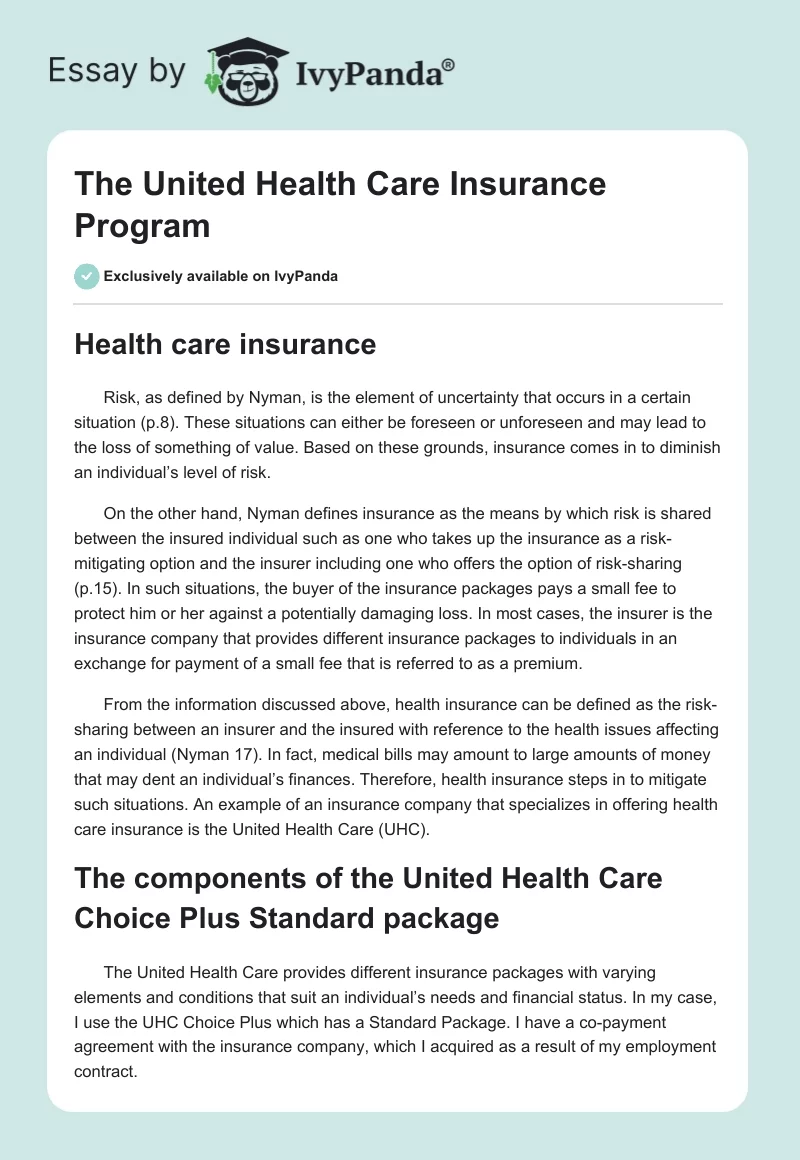 The United Health Care Insurance Program. Page 1
