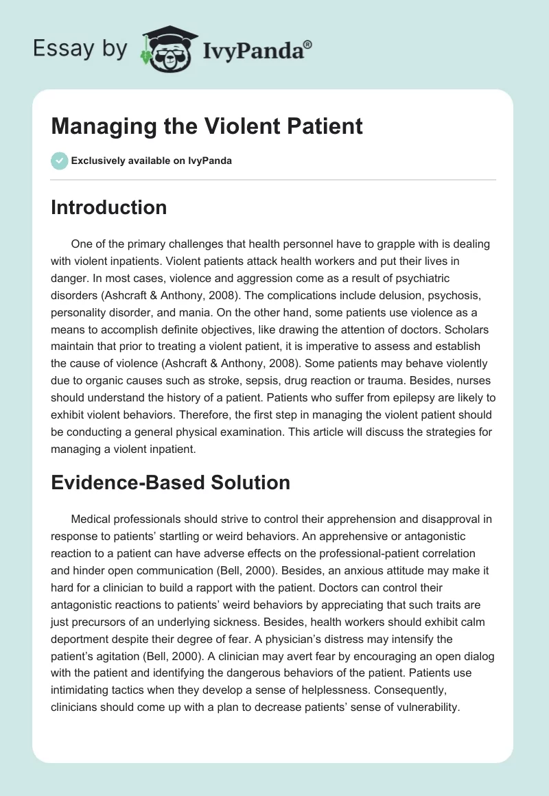 Managing the Violent Patient. Page 1