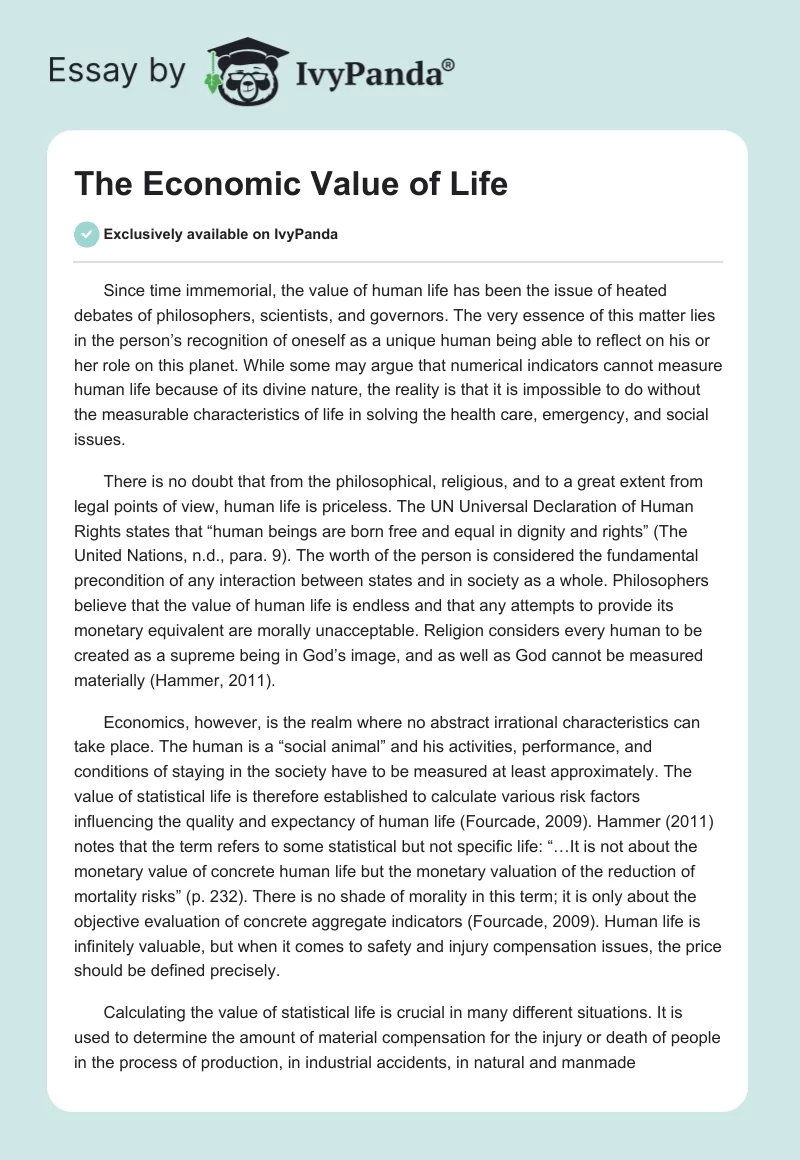 The Economic Value of Life. Page 1