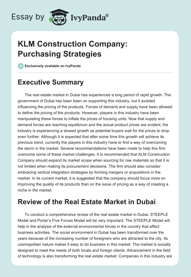 KLM Construction Company: Purchasing Strategies. Page 1