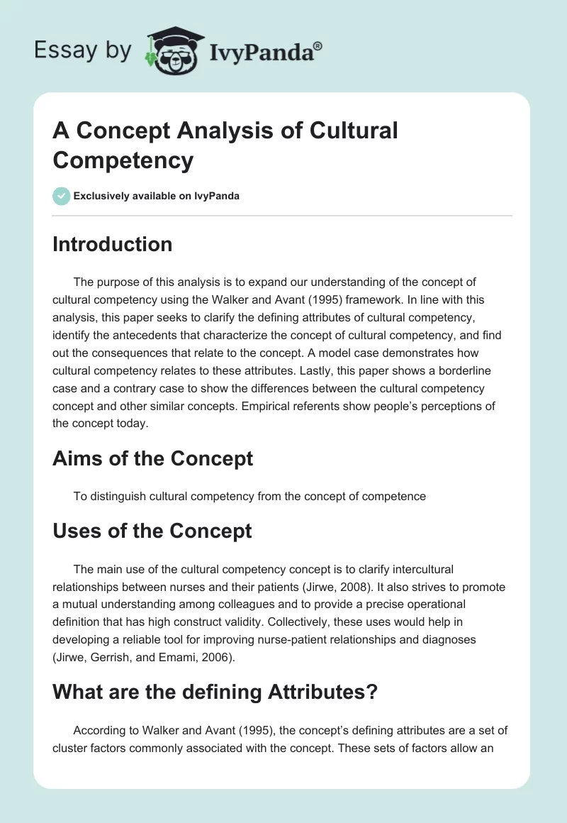 A Concept Analysis of Cultural Competency. Page 1