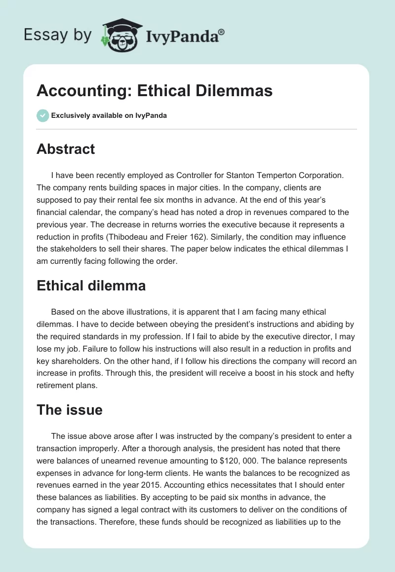 Accounting: Ethical Dilemmas. Page 1