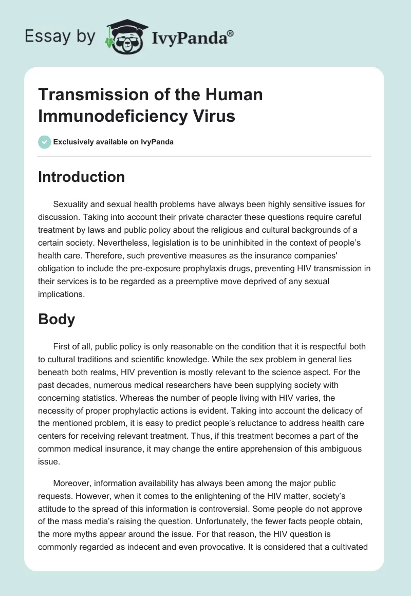 Transmission of the Human Immunodeficiency Virus. Page 1
