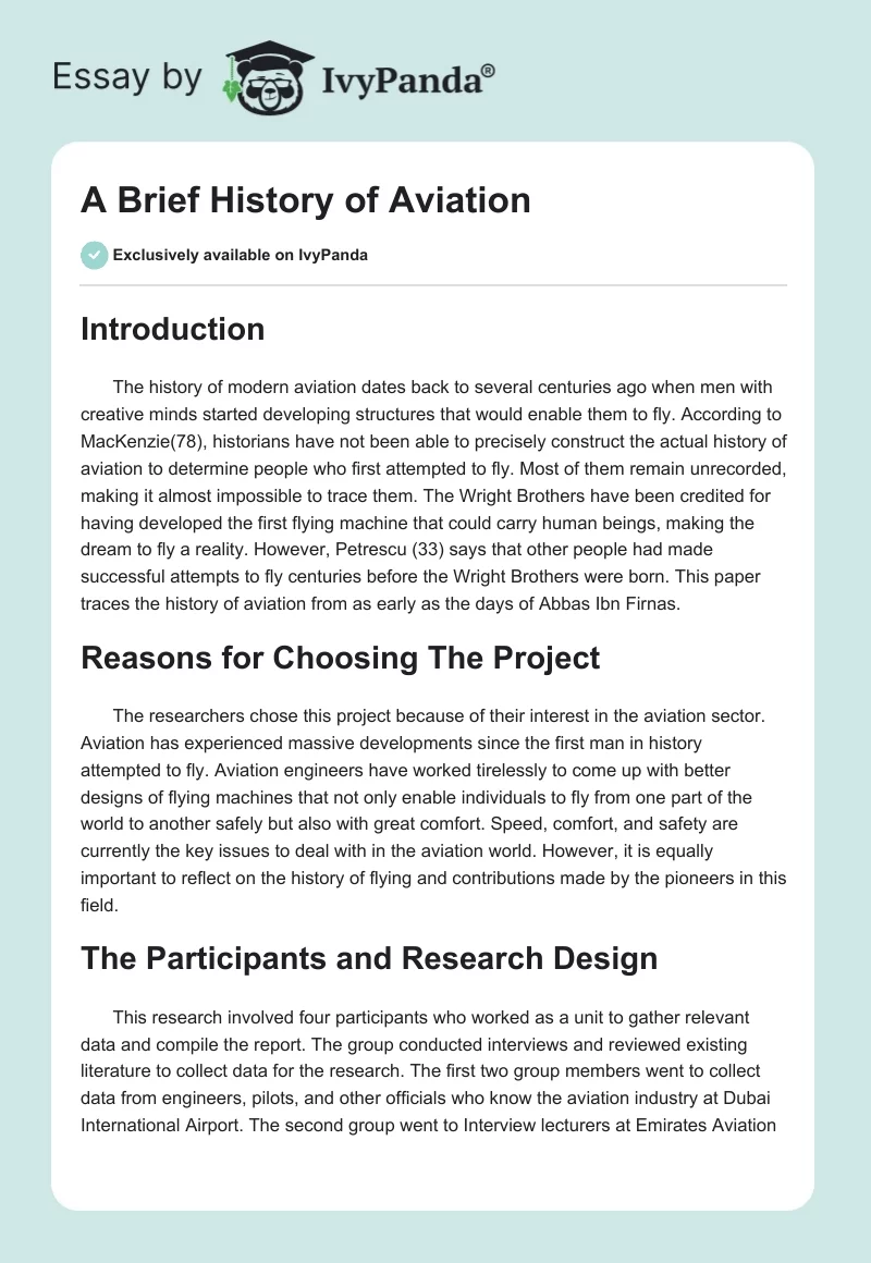 A Brief History of Aviation. Page 1