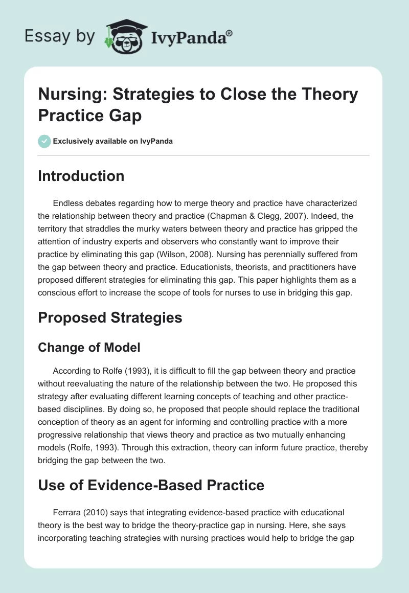 Nursing: Strategies to Close the Theory Practice Gap. Page 1