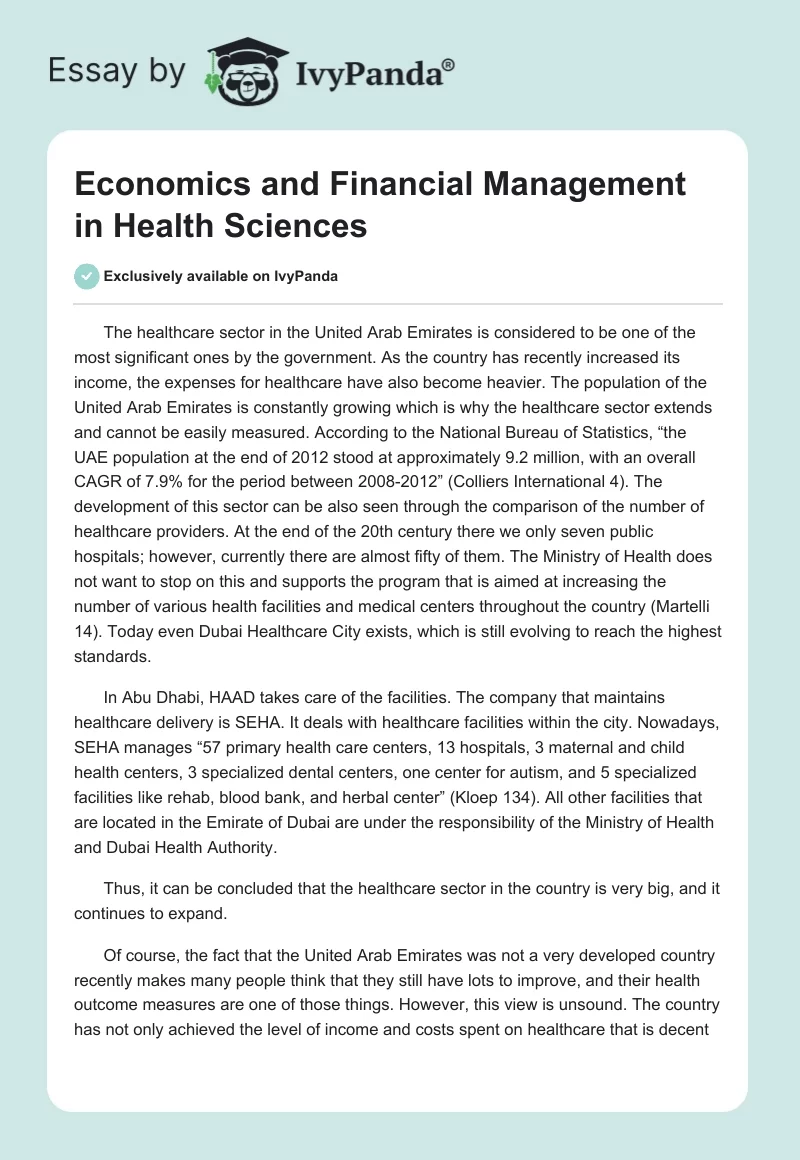 Economics and Financial Management in Health Sciences. Page 1