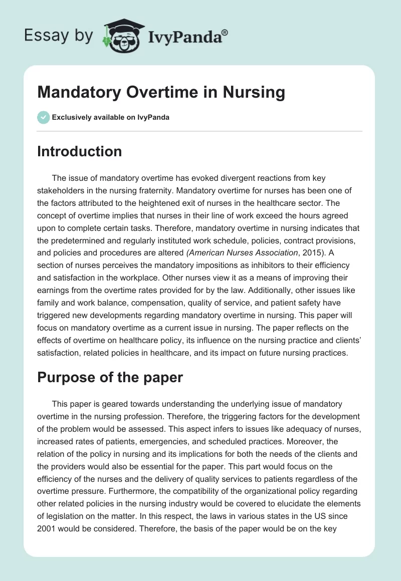 Mandatory Overtime in Nursing. Page 1