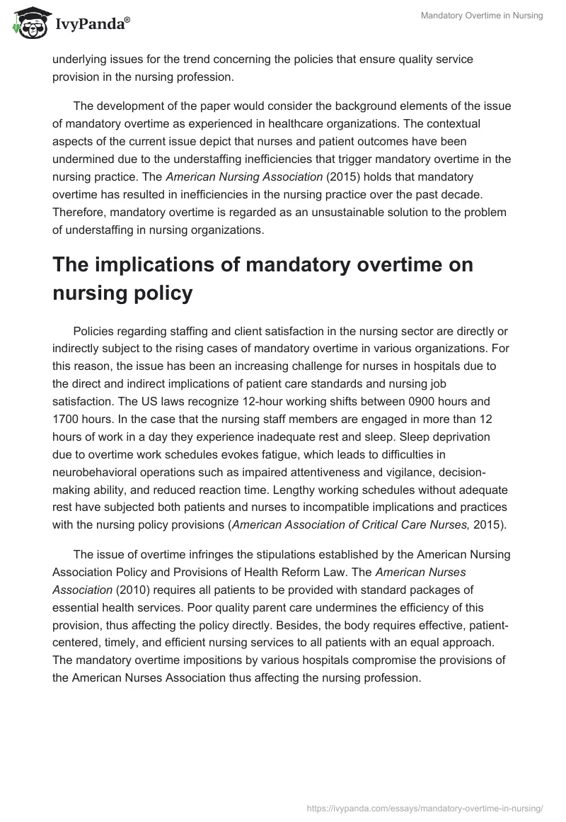 Mandatory Overtime in Nursing. Page 2