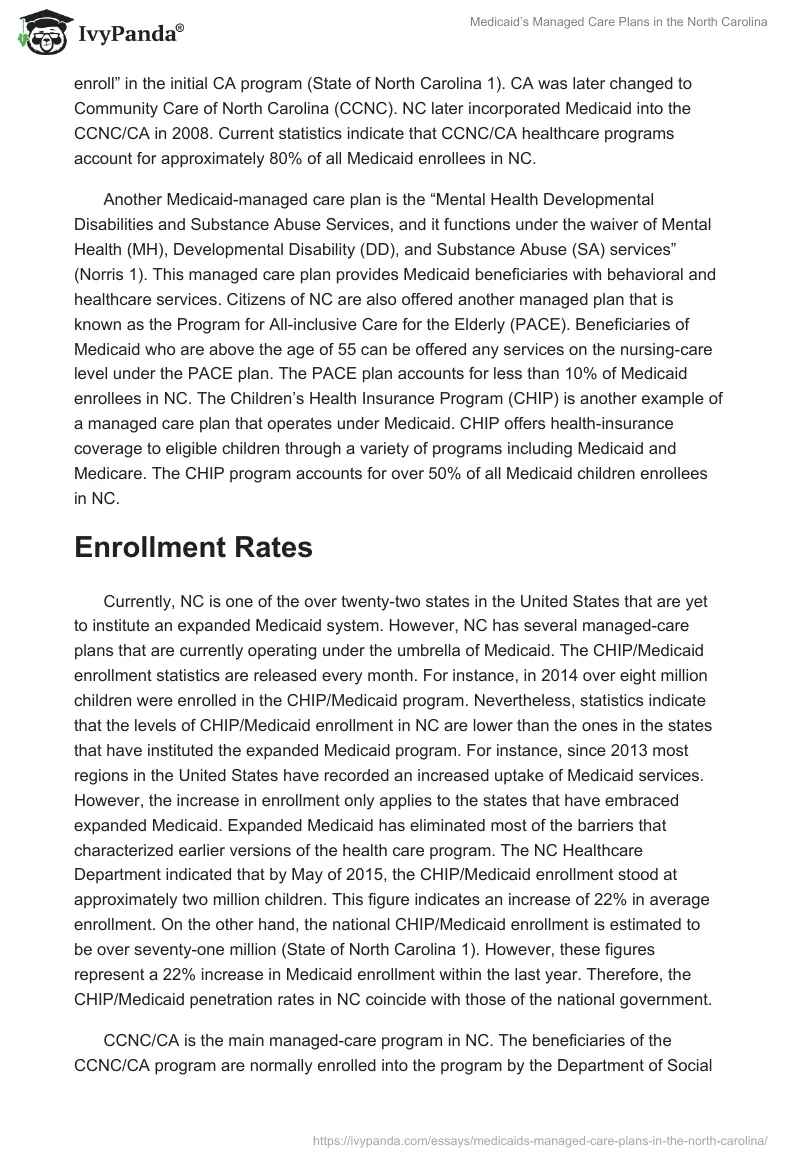 Medicaid’s Managed Care Plans in the North Carolina. Page 2