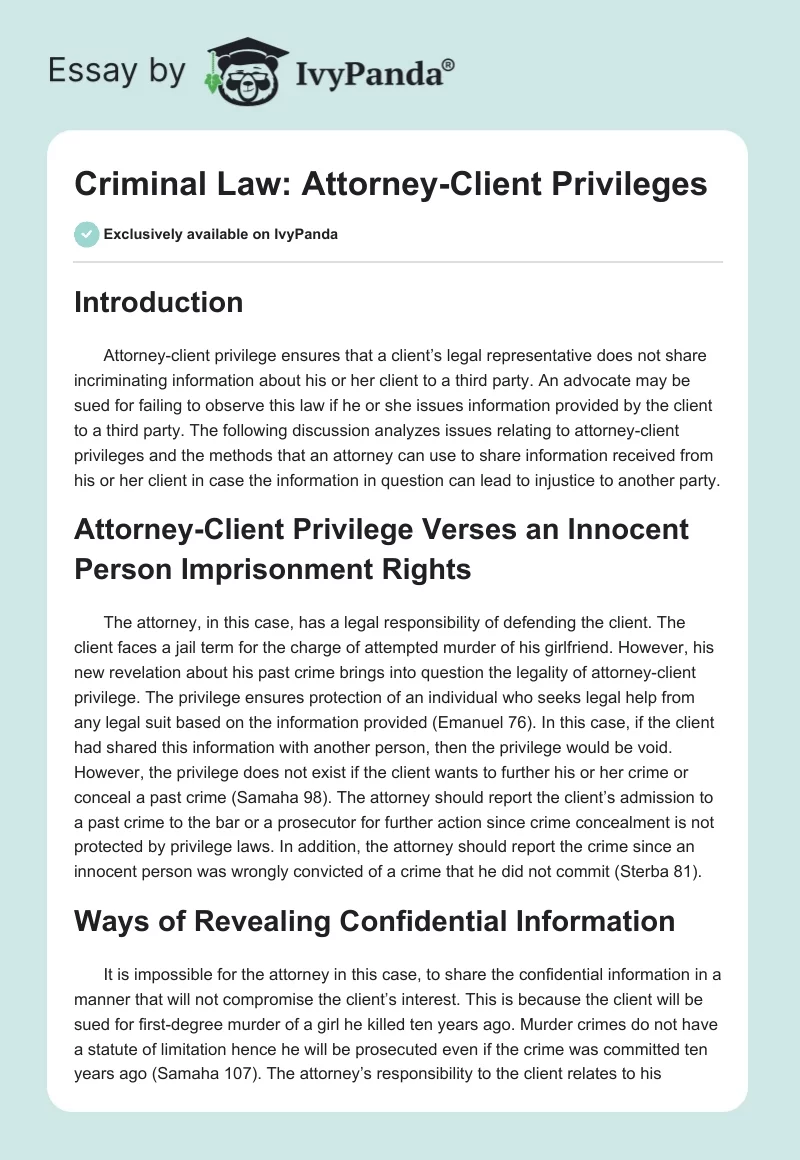 Criminal Law: Attorney-Client Privileges. Page 1