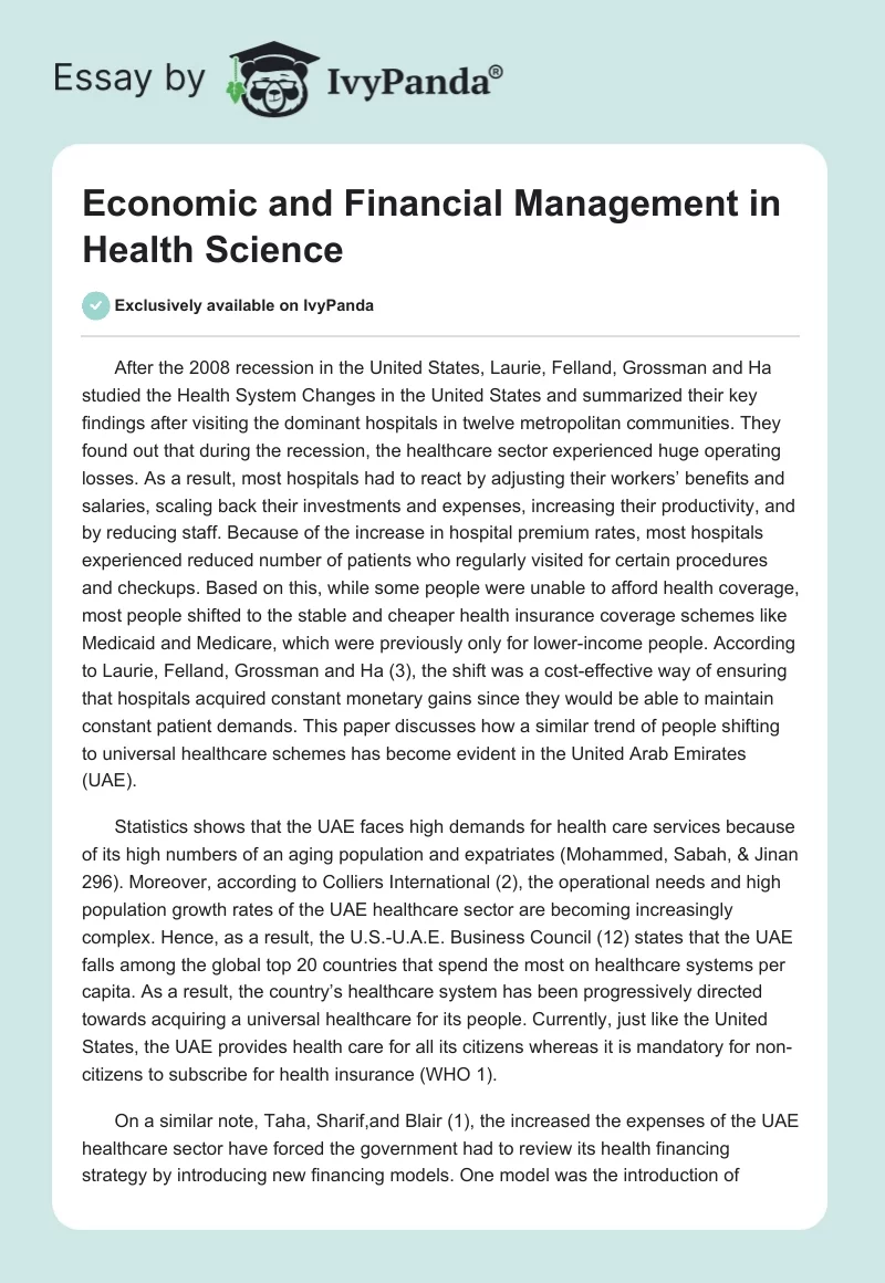 Economic and Financial Management in Health Science. Page 1