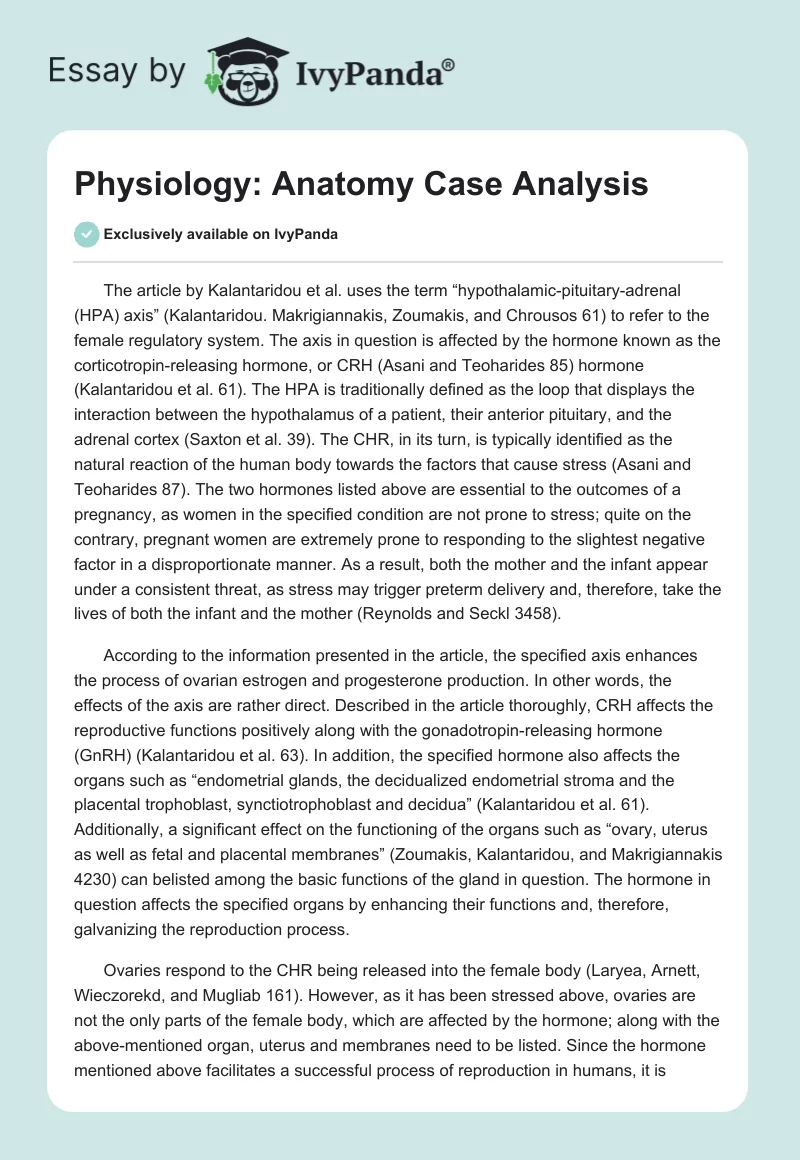 Physiology: Anatomy Case Analysis. Page 1