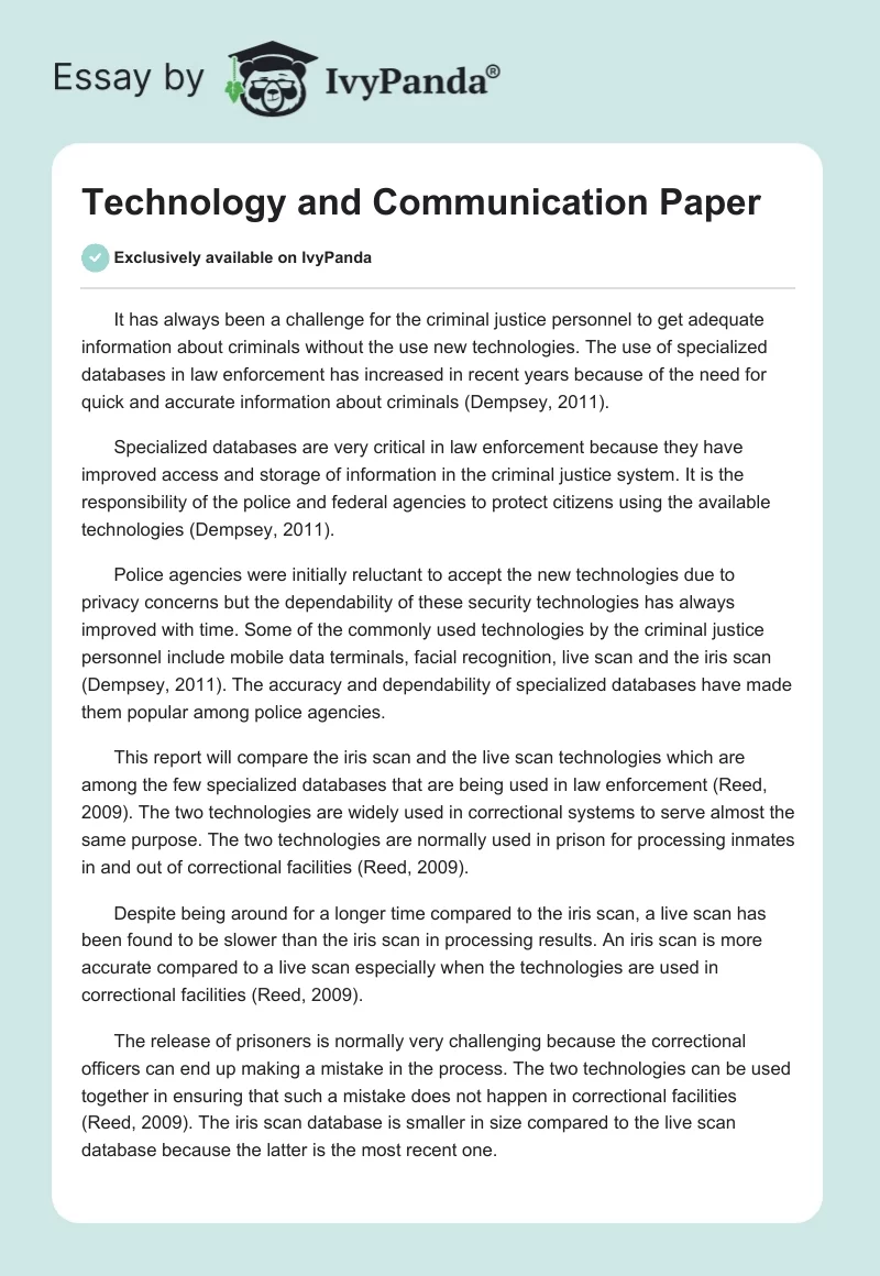 Technology and Communication Paper. Page 1