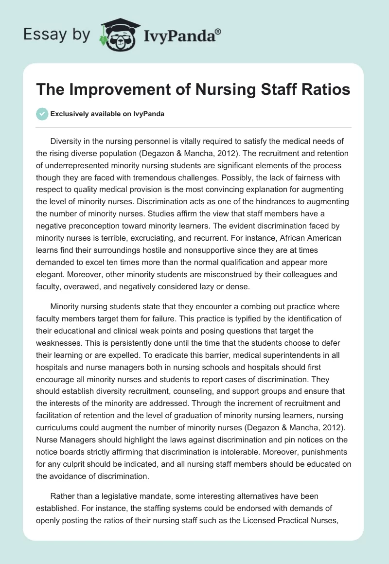 The Improvement of Nursing Staff Ratios. Page 1