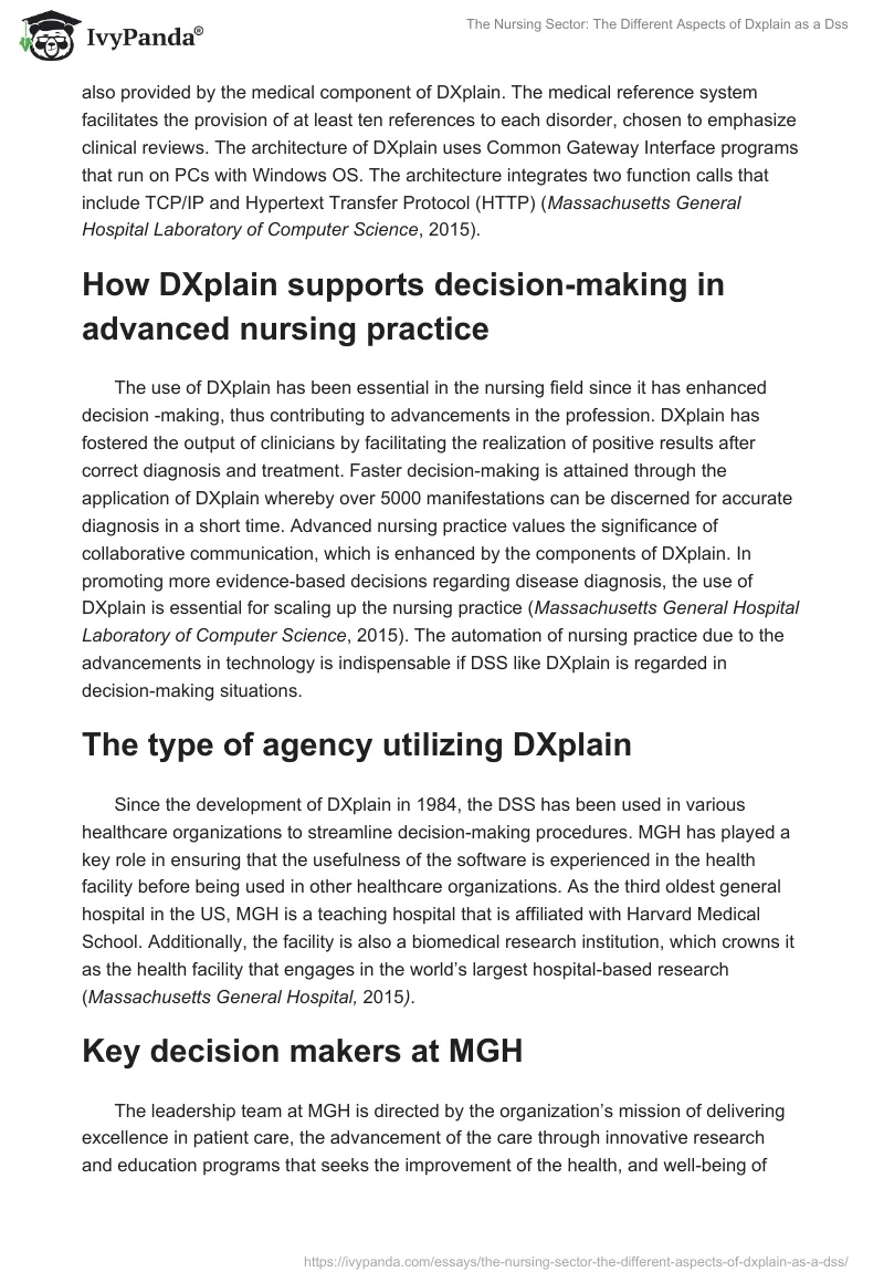 The Nursing Sector: The Different Aspects of Dxplain as a Dss. Page 3