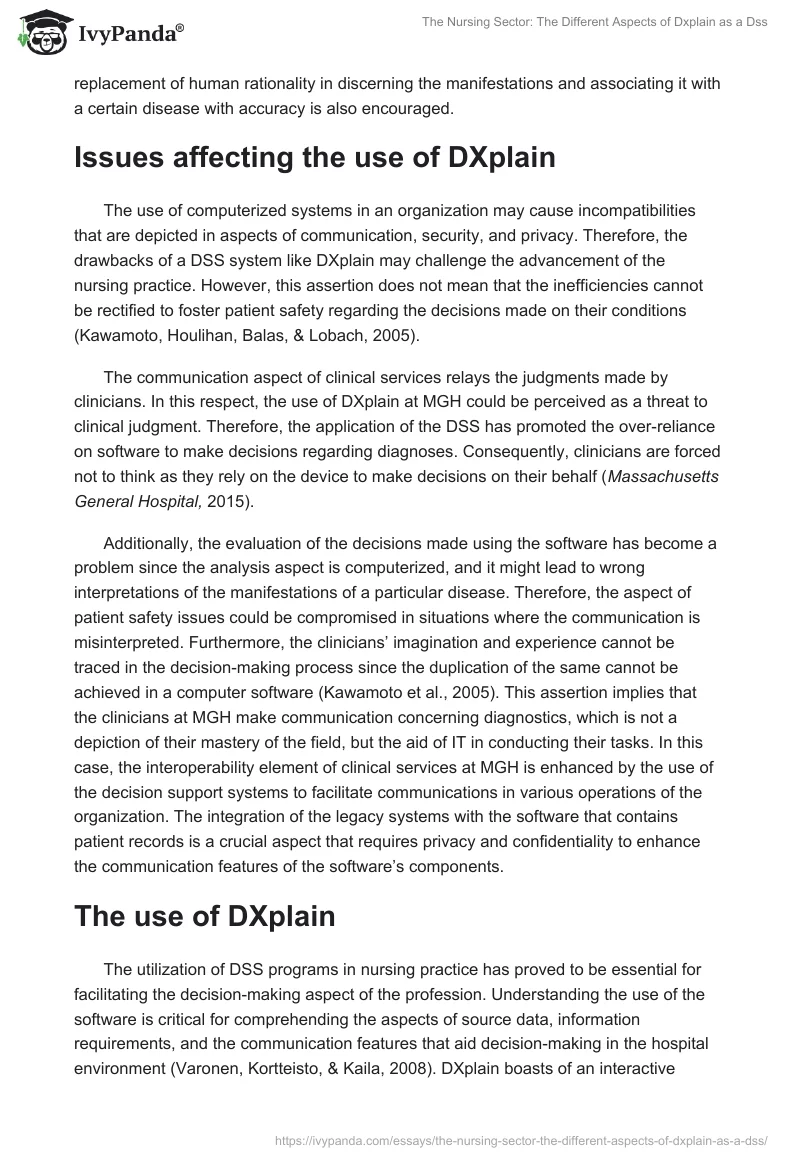 The Nursing Sector: The Different Aspects of Dxplain as a Dss. Page 5