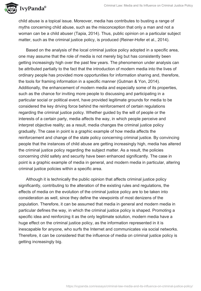 Criminal Law: Media and Its Influence on Criminal Justice Policy. Page 2