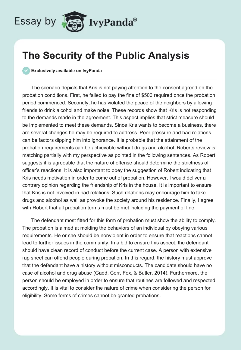 The Security of the Public Analysis. Page 1