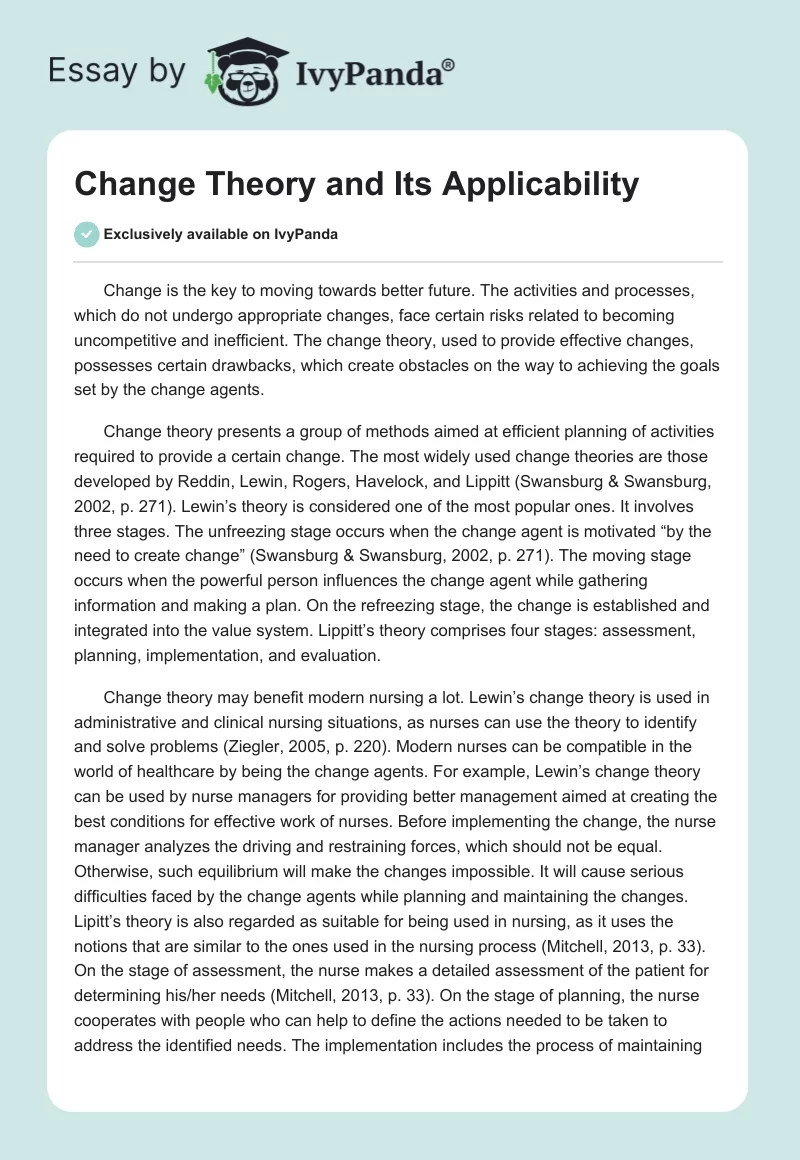 Change Theory and Its Applicability. Page 1