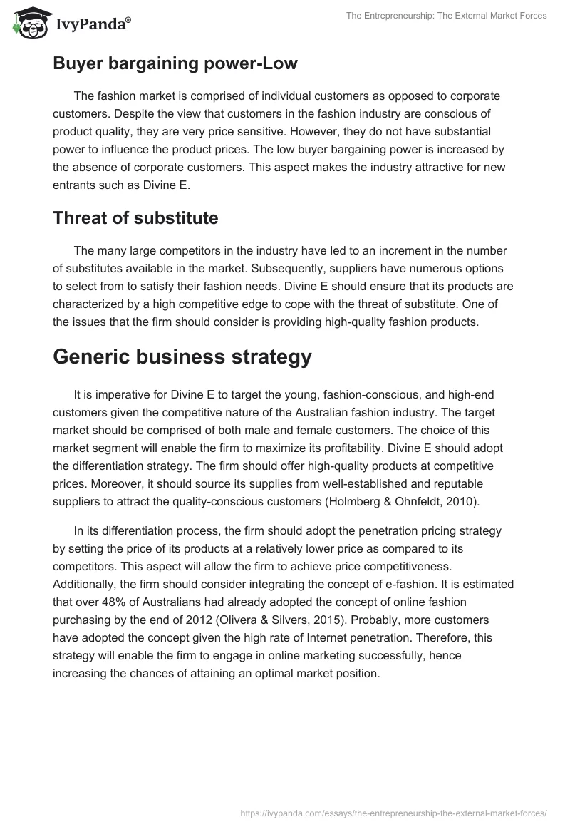 The Entrepreneurship: The External Market Forces. Page 3
