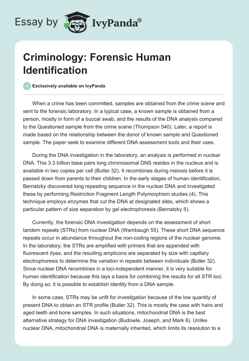 Criminology: Forensic Human Identification. Page 1