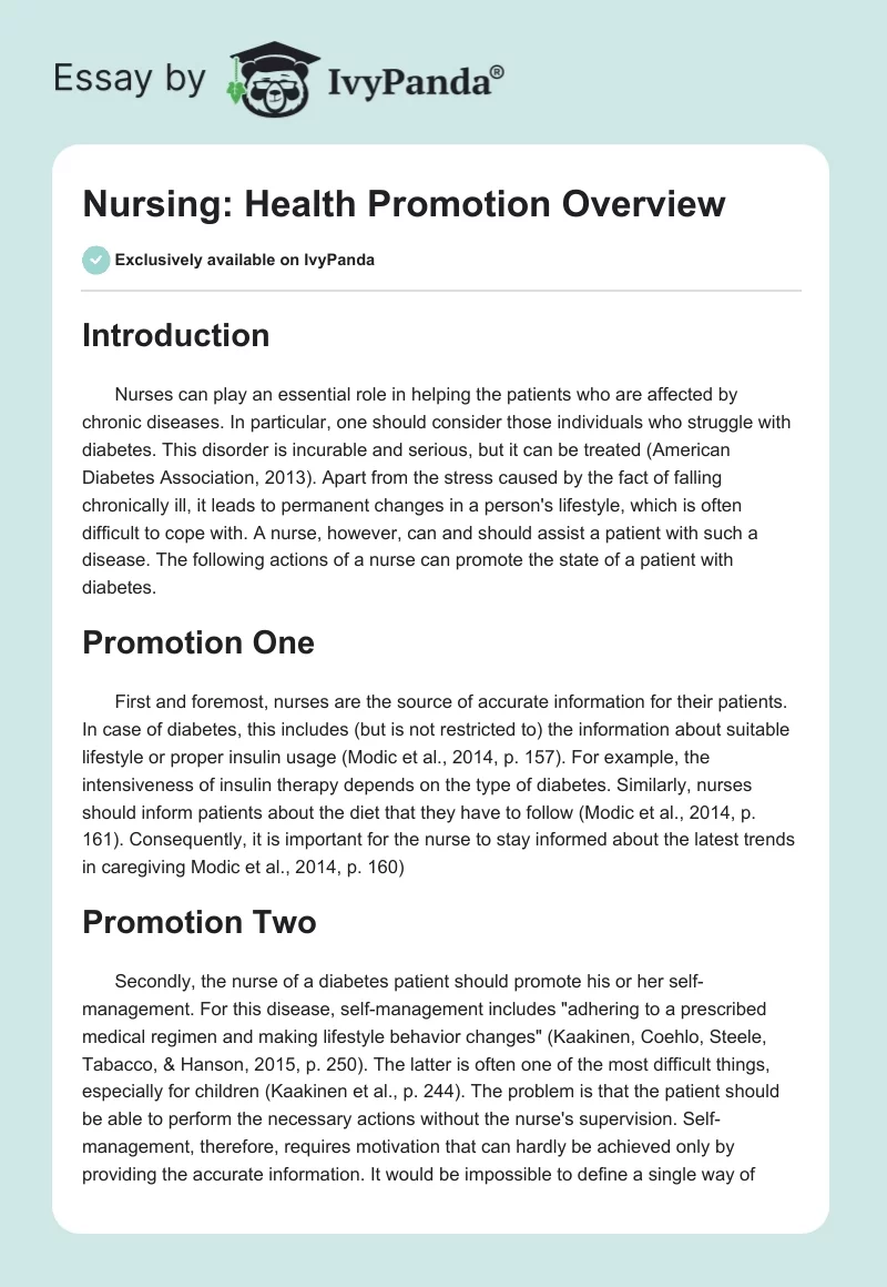 Nursing: Health Promotion Overview. Page 1